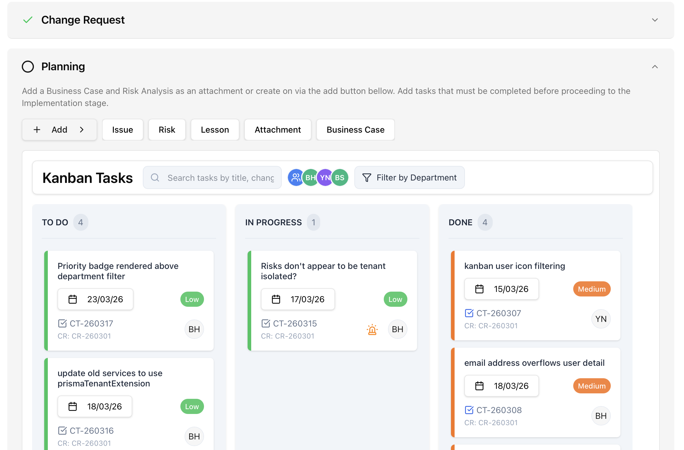 smallChange App - Kanban board for change management